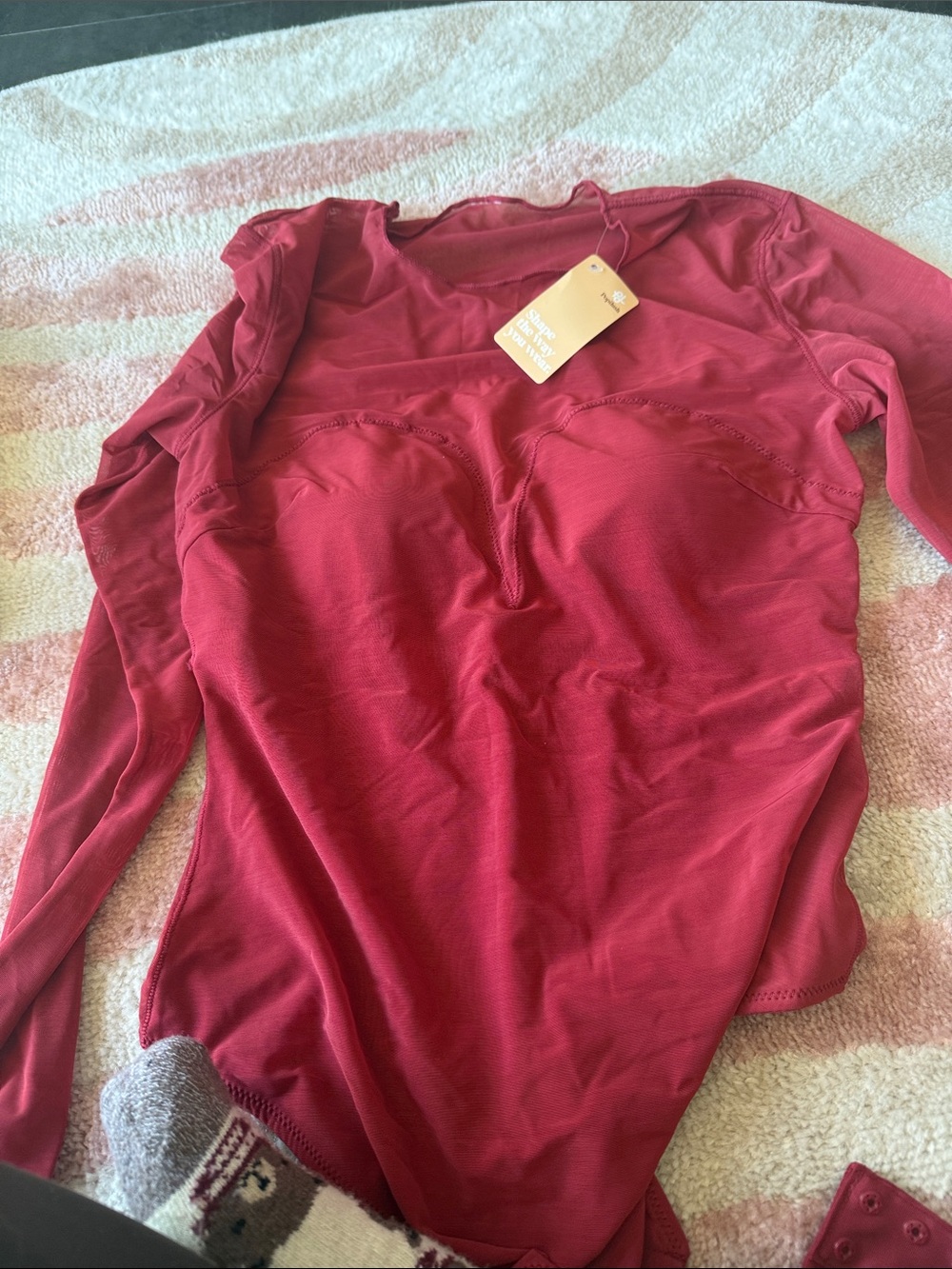 Long Sleeve Scoop Neck Bodysuit in Deep Red